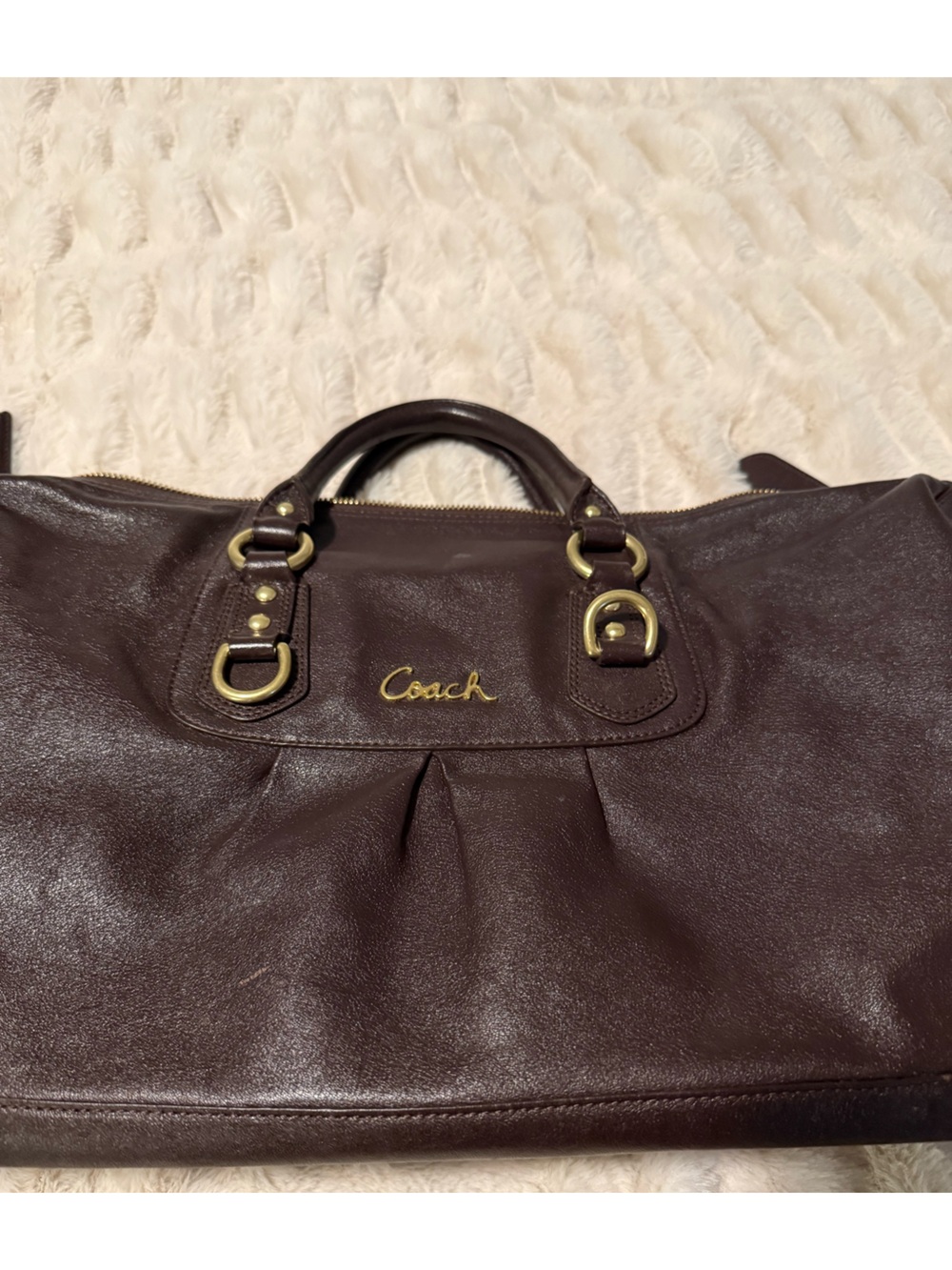 Coach Brown Leather Tote with Gold Hardware - Picture 4 of 8